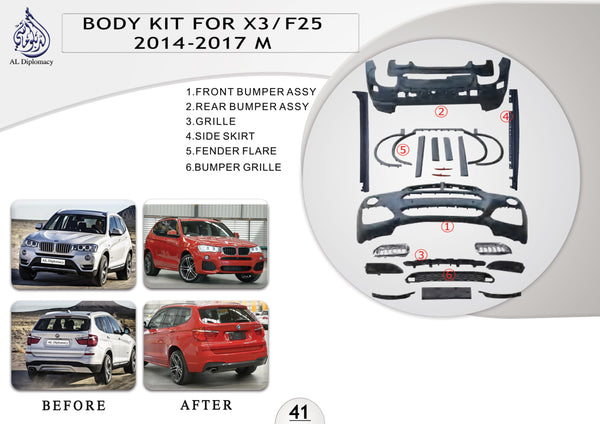 B.41 BODYKIT FOR X3 F25 BODYKIT 2014-2017 M for BMW X3 Series F25 (2010-2017) models
